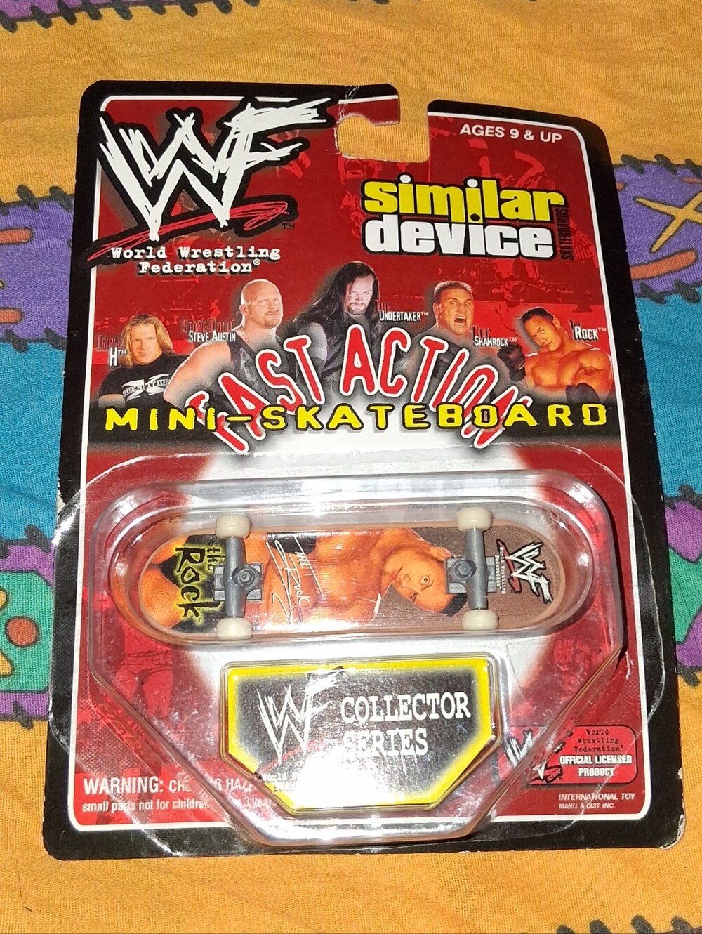 New 1999 The Rock Dwayne Johnson Vintage WWF Mini Skateboard Toy Finger Board